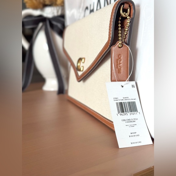 NWT Coach Essential Envelope Canvas Clutch Bag (Salt Canvas Burned Amber) - Picture 4 of 15